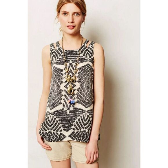 Anthropologie Fynn And Rose Paxi Silk Tank Top Blouse Boho Geometric Flowy XS - Picture 1 of 16